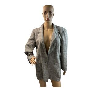 ALAN AUSTIN Women’s black white jacket blazer Size 46 made in Italy long sleeve